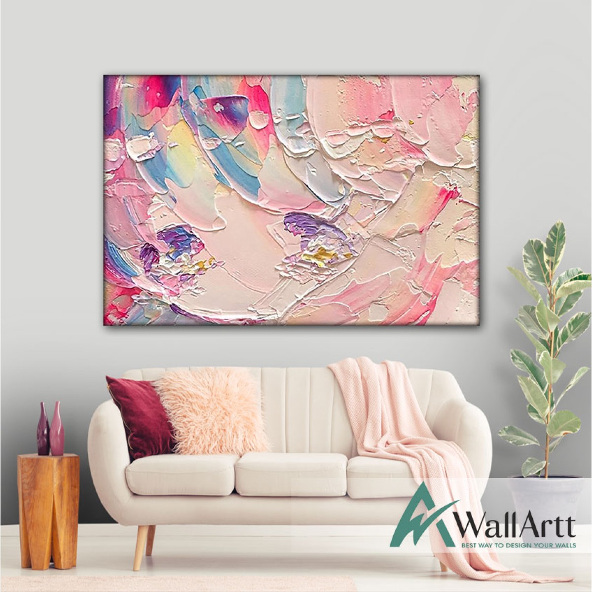 Pink Tones 3D Heavy Textured Partial Oil Painting